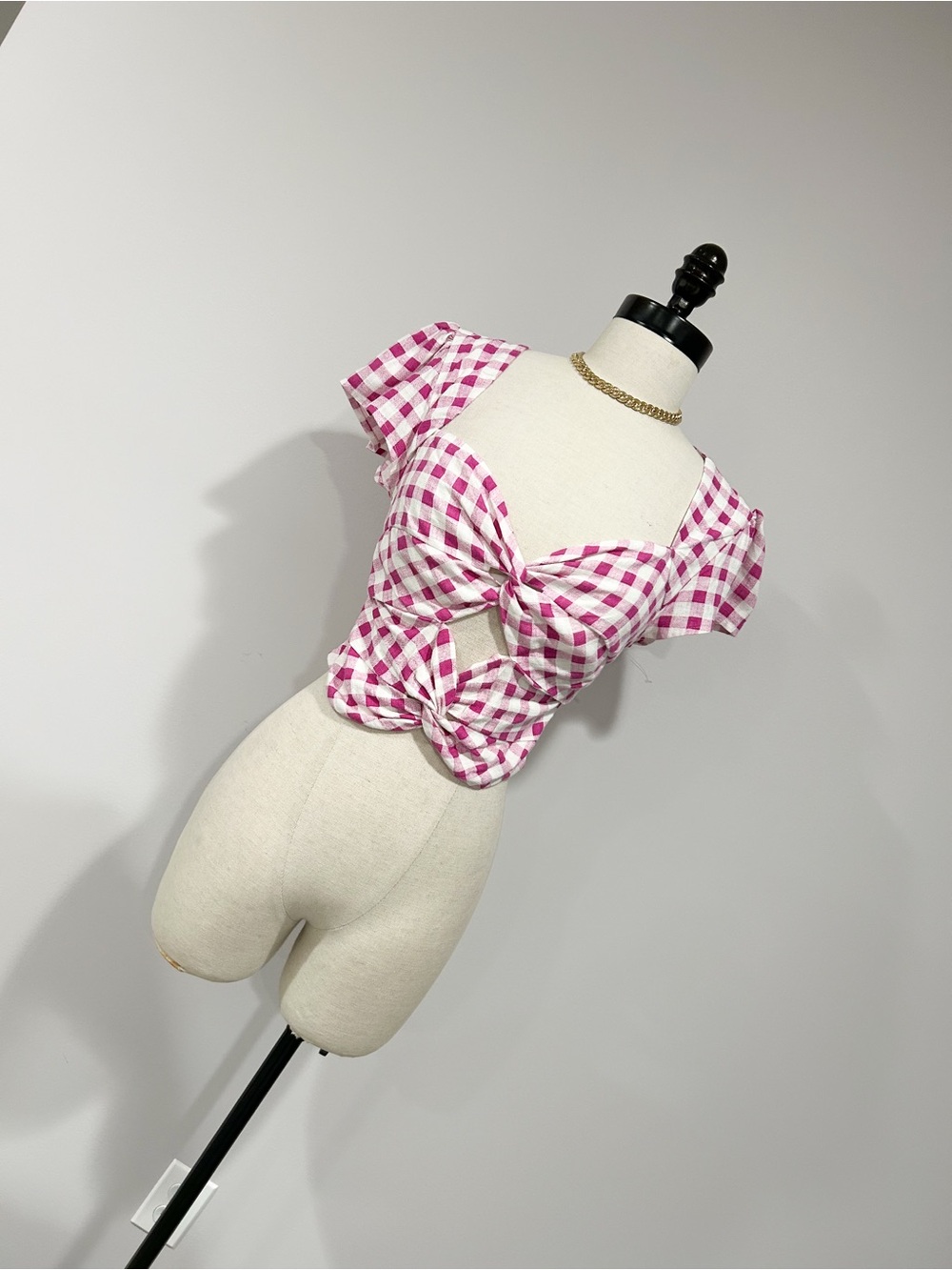 Zara Pink Gingham Tie-Front Crop Top